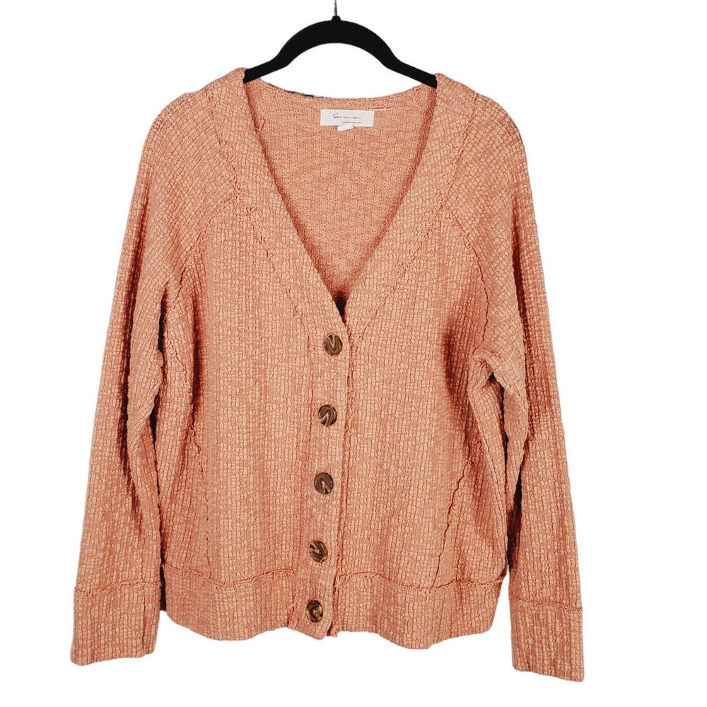 Two by Vince Camuto Coral Pink Textured Knit Cardigan Sweater Large Button Up